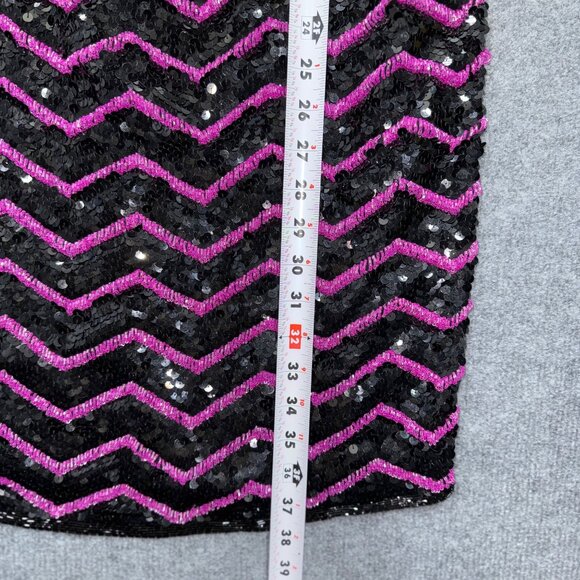 VTG 80s Glam Joan Leslie Black Silk Pink Chevron Sequin Dress Cocktail Size S? - Picture 12 of 15